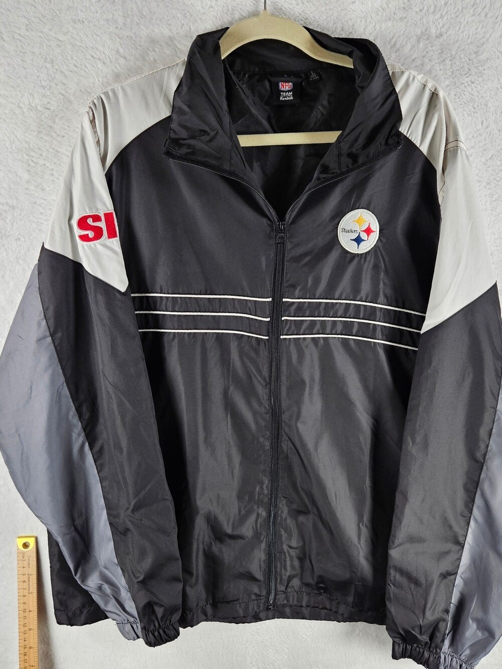 Reebok Pittsburgh Steelers Windbreaker Jacket Black Gray Men's Size Large